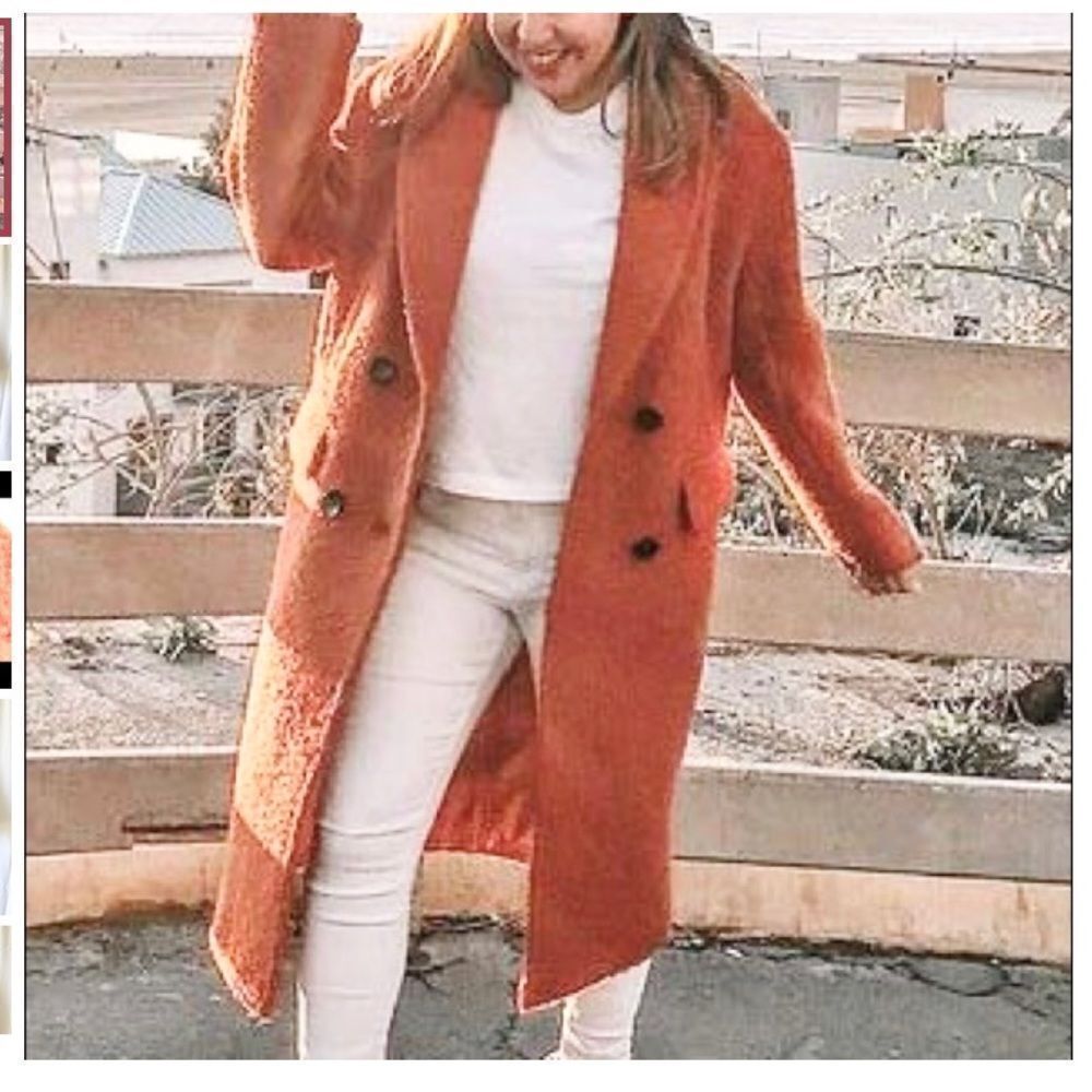 NEW Topshop Kim boucle double breasted oversized trench coat In Rust L